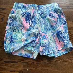 Lilly Pulitzer Men’s Swim Trunks Blue and Pink Abstract Swim Trunks